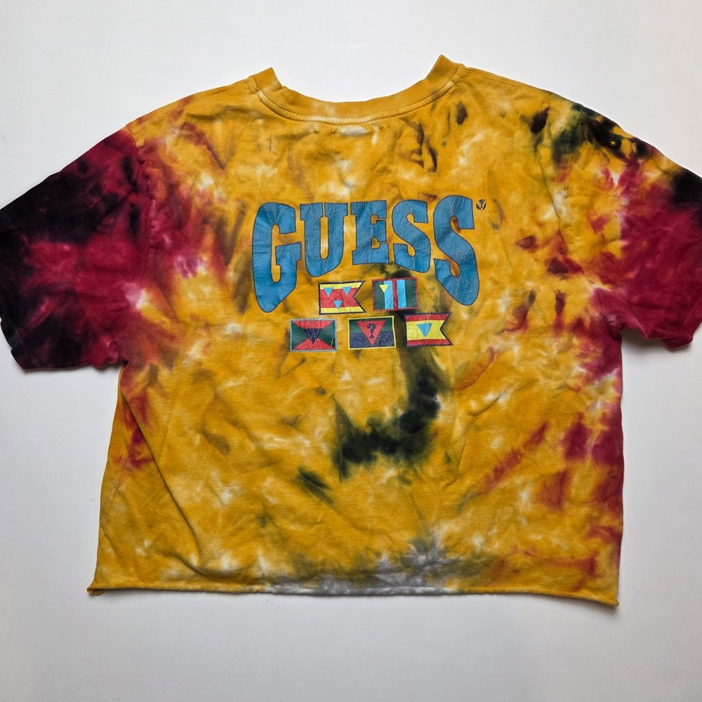 Vintage 90s GUESS Originals Tie Dye Y2K Women's Cropped Top Tee Size Medium